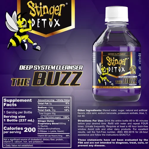Miniatura 7 de Stinger Detox Buzz - Bebida extra fuerte 5X, sabor a uva, 8 onzas líquidas, paquete de 2