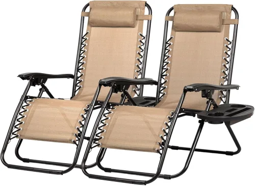 Miniatura 13 de Nazhura Juego de 2 sillas reclinables relajantes para patio, sillas de malla de acero ajustable, silla de salón de gravedad cero, sillas de playa
