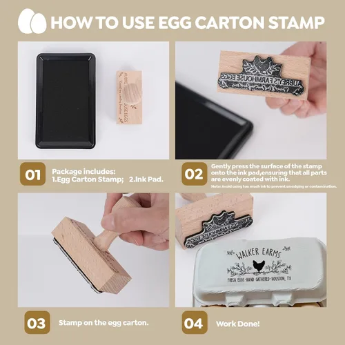 Miniatura 3 de Terwex Sellos de Cartón de Huevos Personalizados, Sello de Cartones de Huevos Personalizado, Sello de Goma para Cartones de Huevos Frescos