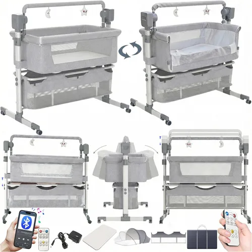 Miniatura 17 de Electric Bluetooth Smart Baby Bedside Crib, Infant Bedside Cot, Convertible Foldable Baby Bassinet Crib with Remote Control, Music, 5 Swaying Gears