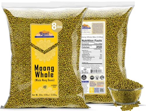 Miniatura 6 de Rani Moong entero (ideal para cocinar y germinar, frijoles enteros con piel) Lentejas indias de 8 libras (128 onzas), paquete de 5 (total 40 libras)