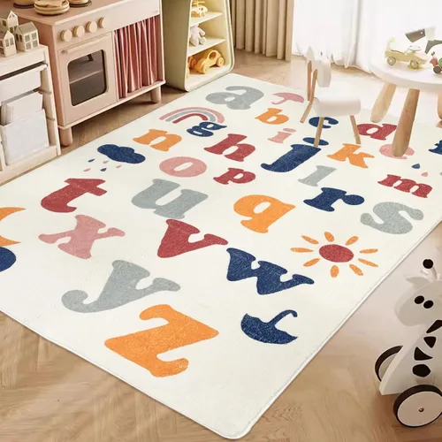 Miniatura 8 de ABREEZE Alfombra de juego para niños, alfombra mullida de lana sintética para niños, 3.3 x 5 pies, antideslizante, con número ABC, aprendizaje