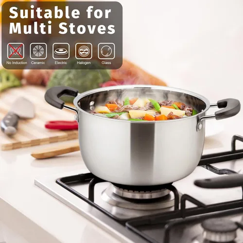 Miniatura 6 de P&P CHEF Olla de 3 cuartos de galón con tapa, olla de cocina de acero inoxidable para sopa, asas dobles a prueba de calor con tapa visible, apta