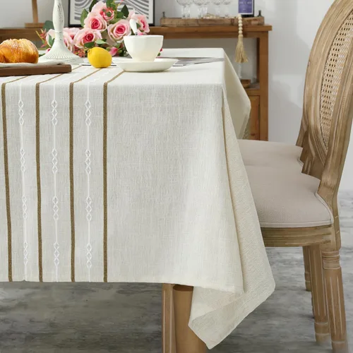 Miniatura 5 de Chassic Mantel de lino estilo granja de 60 x 104 pulgadas, estilo bohemio, de 6 pies, resistente a las arrugas, lavable, mantel rectangular