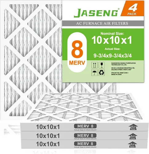 Paquete de 4 filtros de aire para horno de 10 x 10 x 1, filtrado MERV 8 MPR 600 y FPR 5, reemplazo del filtro de aire HVAC (dimensiones exactas: 9