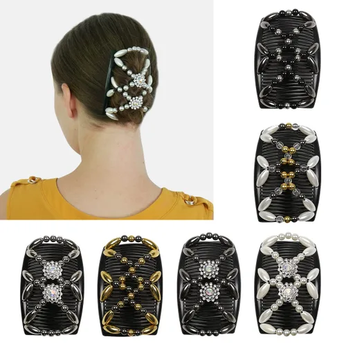 Miniatura 3 de Peines laterales mágicos para mujer, elegantes cuentas, elásticos con clips dobles, accesorios perfectos para hacer, cola de caballo, media arriba