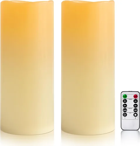 Miniatura 10 de Velas sin llama impermeables extra grandes para exteriores de 12" x 5" que funcionan con baterías, velas LED parpadeantes tipo pilar con control