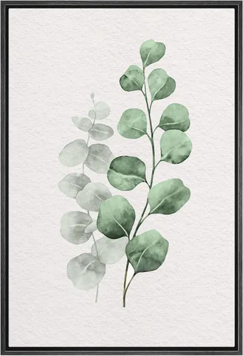 wall26 Lienzo enmarcado para pared, acuarela verde, ramas del bosque, ilustraciones de plantas naturales, arte moderno, grupo rústico, colorido,