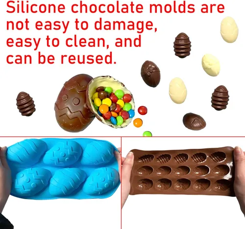 Miniatura 3 de Moldes de chocolate para huevos de Pascua, silicona, grandes y pequeños, 5 patrones, huevos de chocolate y pasteles de bricolaje