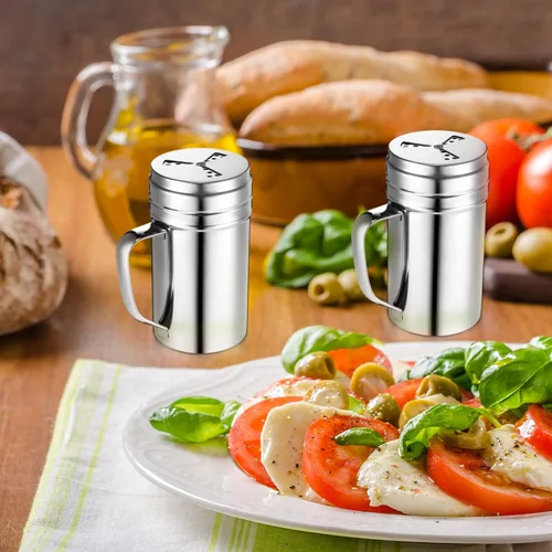 Miniatura 6 de Botella de condimentos con asa de acero inoxidable, 3 piezas, mezclador de especias versátil de metal con cubierta giratoria para cocinar utensilios