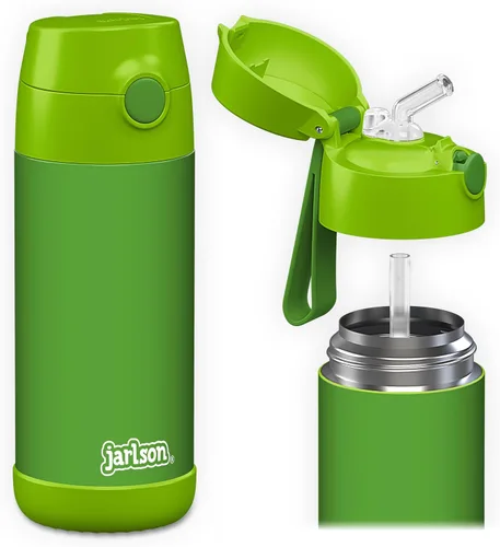 Miniatura 34 de Jarlson® CHARLI - Botella de agua para niños [12 onzas], botella térmica de acero inoxidable con pajilla, botella de agua aislada a prueba