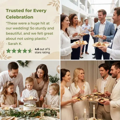 Miniatura 4 de KoalaLove - Platos de papel de bambú desechables de 6 pulgadas, 100 platos cuadrados de aperitivo y postre a granel, paquete de fiesta, platos