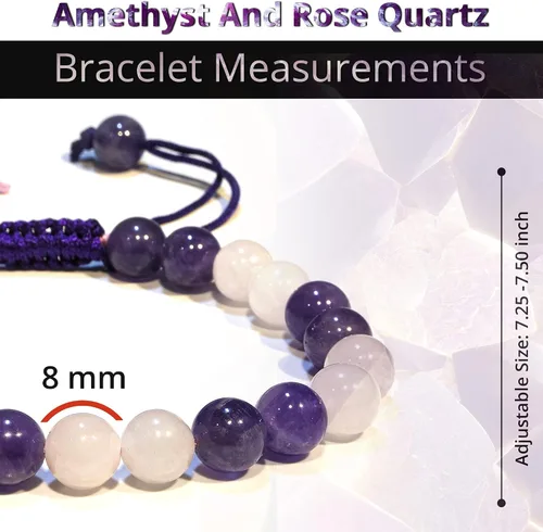 Miniatura 25 de Adjustable Crystal Bracelet – Gemstone Bead Bracelet with Adjustable Macrame String – Chic Gemstone Bracelet for Men and Women – 8mm Round Healing