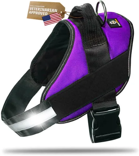DOGGYKINGDOM Arnés para perro sin estrangulamiento con asa y paneles de parche, chaleco reflectante ajustable para perros grandes, morado, L Púrpura