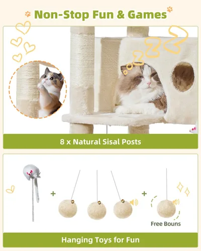 Miniatura 8 de Taoqimiao Torre de árbol para gatos, árbol resistente de 76 pulgadas para gatos de interior, torre grande para gatos adultos con postes rascadores