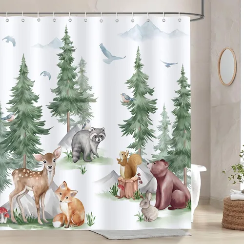 Miniatura 8 de Bonhause Cortina de ducha de otoño, diseño de zorro de ciervo, mapache, cortina de baño de animales otoñales, 72 x 72 pulgadas, cortina de baño