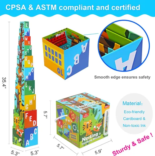 Miniatura 6 de Bloques de clasificación y apilamiento de animales - Juguete educativo de ABC y números para bebés y niños pequeños - Torre de aprendizaje