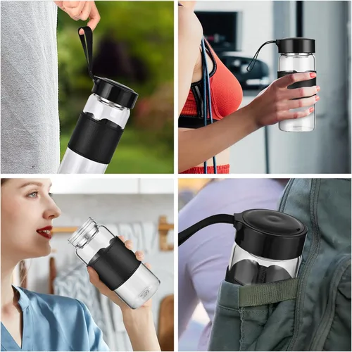 Miniatura 7 de Pequeña botella coctelera de vidrio, 16 onzas, sin BPA, sin olor, con bola mezcladora 304SS y cepillo de limpieza extraíble para fitness y batidos