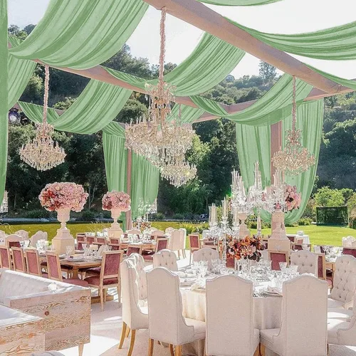 Miniatura 15 de MODFUNS Cortinas de boda para decoración de techo, cortinas de arco de boda azul bebé, 5 x 20 pies, 2 paneles de gasa transparente, cortina de tul