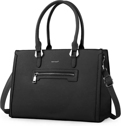 TANTOMI Structured Satchel Purses for Women, Medium Vegan Leather Top Handle Handbag with Pockets, Classy Work Bag for Ladies