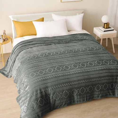Exclusivo Mezcla Manta suave gris oscuro, tamaño Queen, manta ligera de vellón para sofá cama con patrón decorativo para todas las estaciones, 90 x