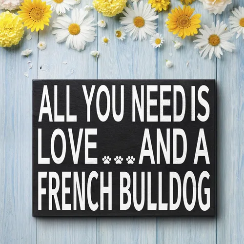 Miniatura 3 de JennyGems Regalos de bulldog francés, letrero de madera con texto en inglés «All You Need Is Love and a French Bulldog»