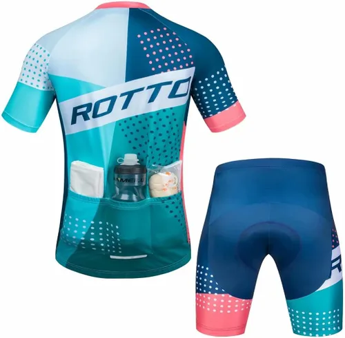 Miniatura 2 de ROTTO Conjunto de camiseta y pantalones cortos de ciclismo para hombre, ropa de ciclismo de manga corta y pantalones cortos acolchados