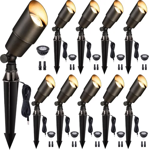 Miniatura 25 de Gardenreet - Focos de paisaje de bajo voltaje - Iluminación exterior de latón LED 12V, luces focales cableadas IP65 impermeables, negro para jardín