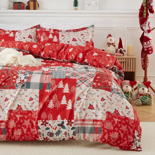 Miniatura 13 de CAROMIO Juego de funda de edredón de Navidad, de microfibra suave, reversible, ropa de cama decorativa festividades + 1 funda de almohada