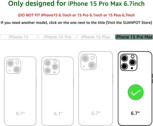 Miniatura 2 de SUANPOT Diseño para iPhone 15 Pro Max 6.7 pulgadas Funda tipo cartera con tarjetero de crédito RFID, funda de piel sintética para mujeres y hombres
