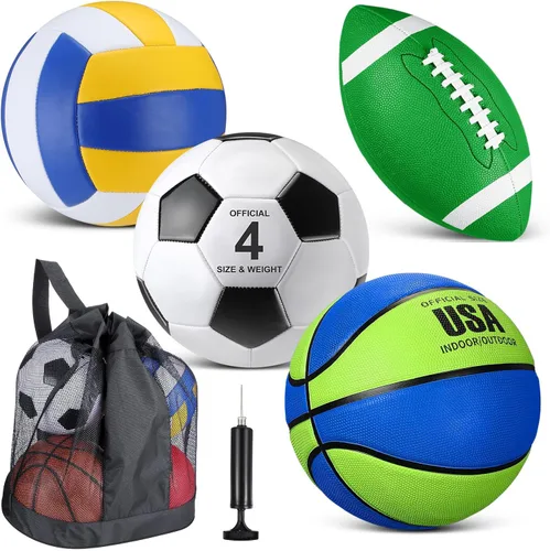 Miniatura 11 de HyDren Juego de 4 pelotas deportivas de tamaño oficial para baloncesto, balón de fútbol, voleibol, con bolsa de transporte y inflador, regalo