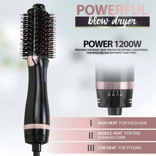 Miniatura 6 de Cepillo secador de pelo redondo - Cepillo secador de aire caliente para mujeres para secar el cabello, peinar y dar volumen (negro)