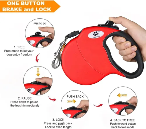 Miniatura 4 de Correa retráctil de 13 pies para perros grandes de hasta 26 libras, cinta de nailon sin enredos, rojo Dan S