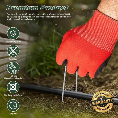 Miniatura 8 de FEED GARDEN 100 grapas galvanizadas de paisaje de 6 pulgadas, 100 juntas, gancho de selección, estacas de jardín calibre 11, tela de paisajismo