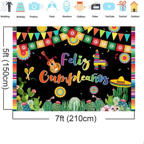 Miniatura 5 de Telón de fondo de Feliz Cumpleaños, fiesta mexicana, decoración de fiesta de feliz cumpleaños, Cinco de Mayo, Taco, carnaval, fotografía, fondo