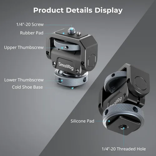 Miniatura 7 de SmallRig Soporte para monitor de cámara Lite con zapata fría, giratorio de 360° e inclinación de 180° para monitor de campo, LED, flash y video