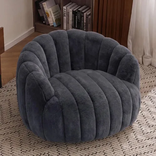 Miniatura 12 de Mistpople Silla de tocador giratoria de 360 grados estilo Mid Century Modern, con respaldo de barril, tapizada en tela Sherpa esponjosa, cómoda