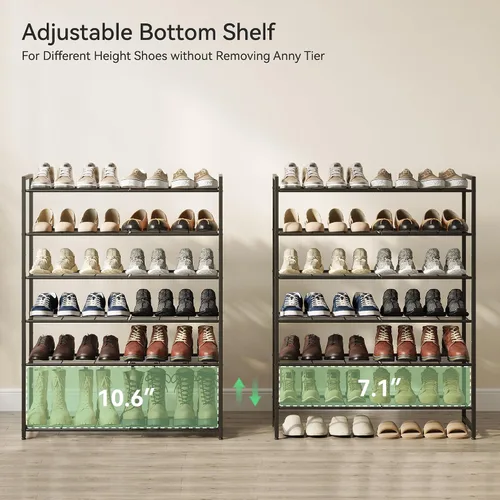 Miniatura 4 de Nunsino Zapatero de metal, organizador de zapatos de garaje de 6 niveles, con capacidad máxima para 30 pares, estante de almacenamiento de zapatos