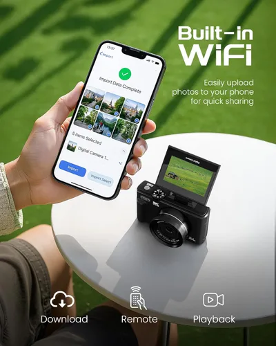 Miniatura 4 de Cámara digital 5K para fotografía – Cámara de vlogging de enfoque automático de 75 MP con tarjeta SD de 64 GB, WiFi, zoom de 18X, pantalla abatible