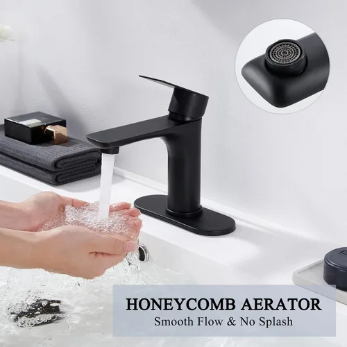 Miniatura 3 de TONNY Grifo de baño negro mate, grifo de lavabo de baño de un solo orificio con drenaje desplegable y manguera de suministro de agua, grifos de baño