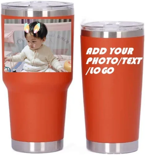 Miniatura 17 de Vaso de acero inoxidable con foto personalizada de 20 onzas / 30 onzas, taza de café personalizada con tapa y pajilla, taza aislada al vacío
