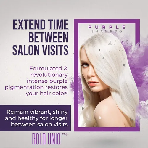 Miniatura 6 de BOLD UNIQ Spray protector de calor para cabello y champú morado. Protector térmico de hasta 450ºF. Elimina los tonos cobrizos de rubio, platino