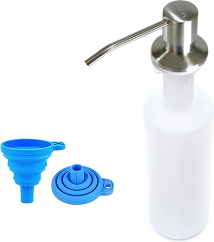Dispensador de jabón para fregadero de cocina (níquel cepillado), dispensador de jabón de fregadero de diseño integrado, repuesto desde la parte