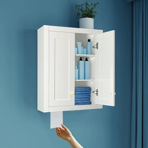 Armario sobre el inodoro, armario de almacenamiento de baño con dispensador inferior de pañuelos, gabinete de pared de baño de 22 x 28 pulgadas con