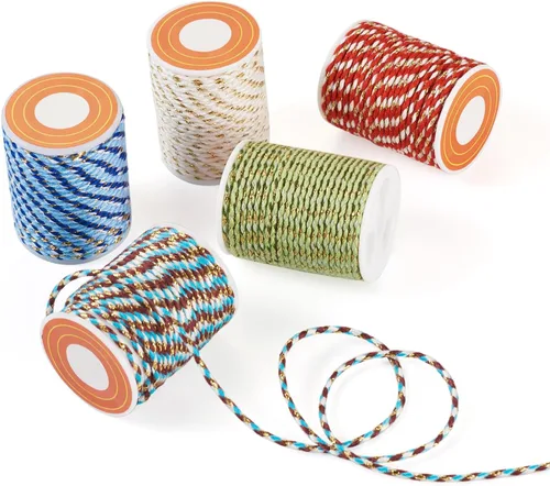 Miniatura 17 de Beadthoven - Cuerda trenzada de 0.069 pulgadas, 25.8 yardas de colores, cuerda metálica para anudar china, cuerda de macramé, cuerda de arcoíris