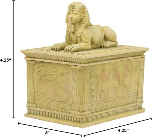 Miniatura 10 de Ebros - Caja rectangular decorativa con acabado arenisca de 4.25 pulgadas de largo, monumento clásico de Egipto, androesfinge con deidades