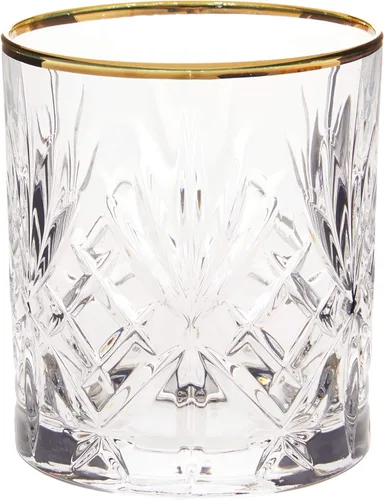 Lorren Home Trends Colección Siena Vaso de Cristal Double Old Fashion para Bebidas con Diseño de Banda Dorada, Juego de 4, 10 FL OZ