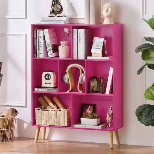 Miniatura 26 de LEYAOYAO Estantería de 5 cubos de 3 niveles con patas, estante negro menta para libros para niños, bonito organizador de almacenamiento, estantes