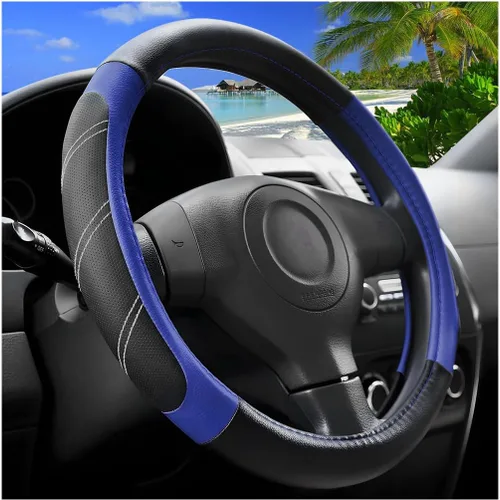 Miniatura 14 de Zpana Funda para volante de automóvil, de piel de fibra de carbono de 15 pulgadas, protector antideslizante para volante con forro, accesorios