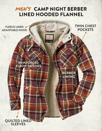 Miniatura 5 de Legendary Whitetails Men's Camp Night Berber Lined Hooded Flannel Shirt Jacket
